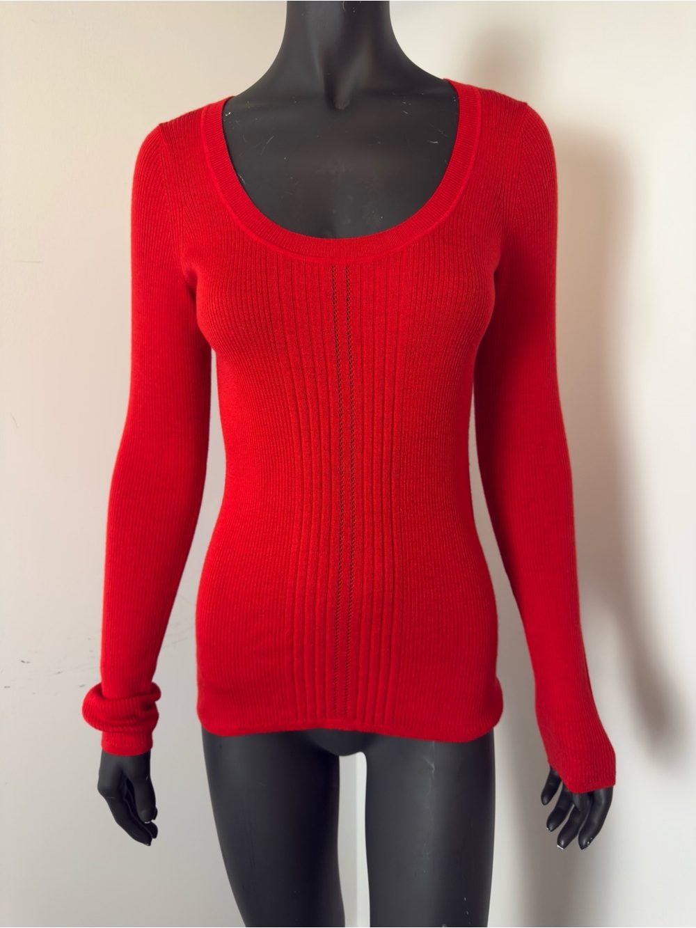 Banana Republic Merino Wool Red Scoop Neck Ribbed Sweater